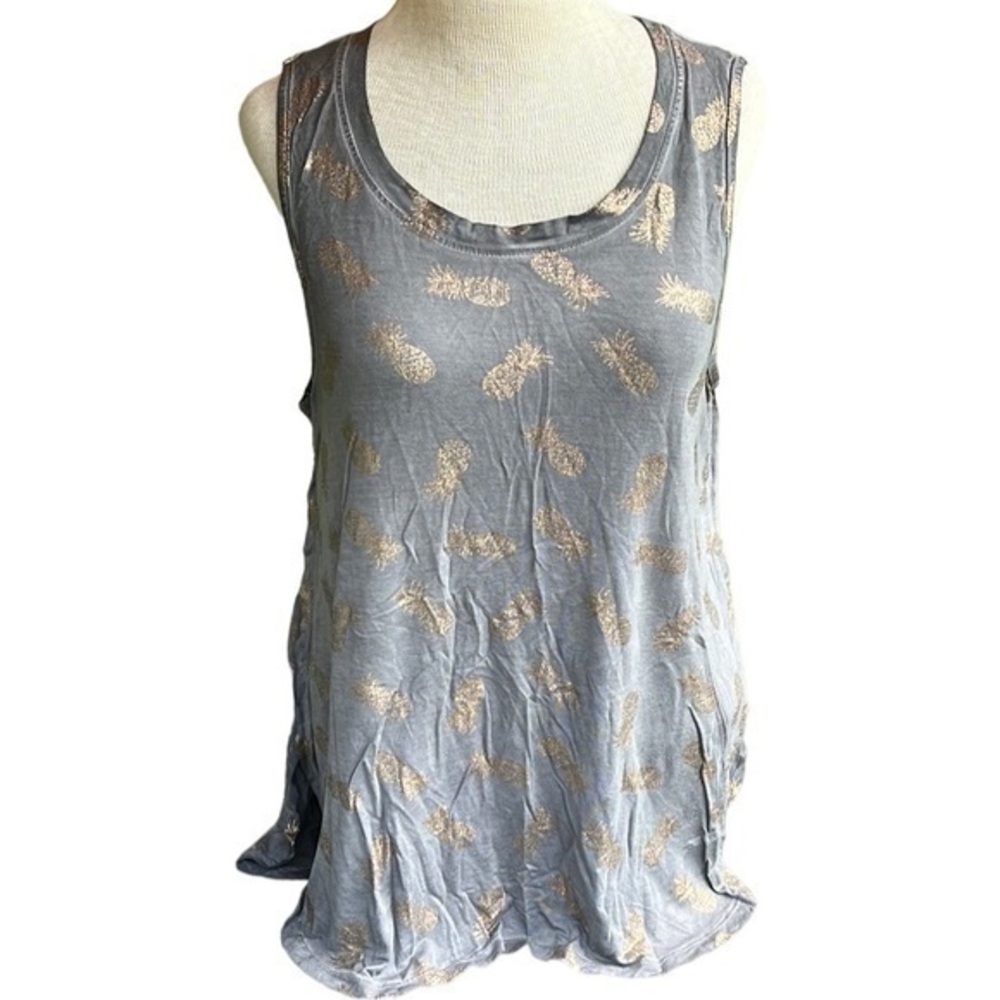 Cable & Gauge Sleeveless Pineapple Top, Gray & Gold, womens size small